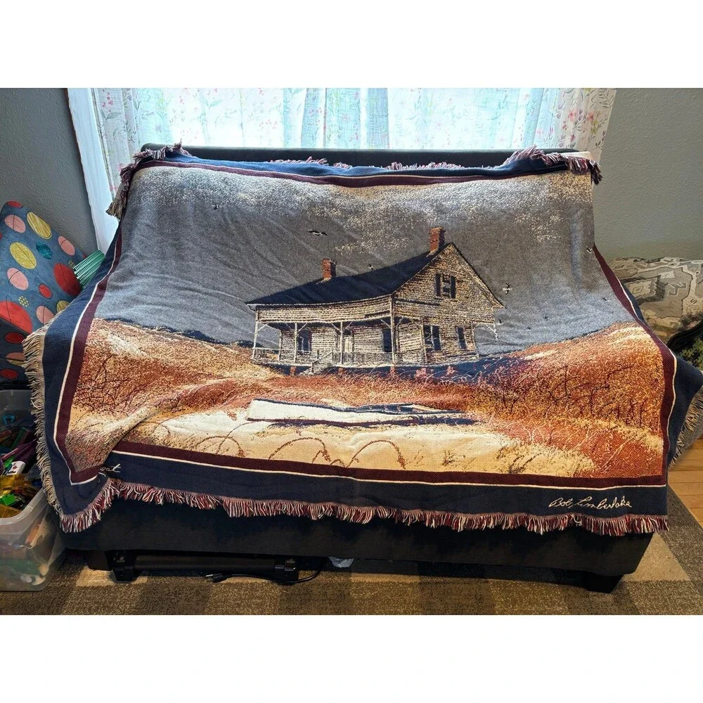 Bob Timberlake Paul Brent Woven Throw Blanket Coastal Farmhouse VTG USA cotton